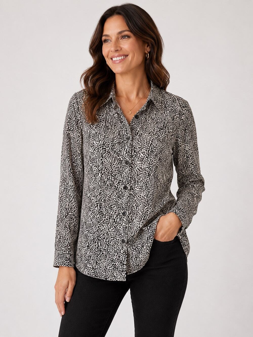 Chico’s Safari Dots Layered Shirt Size 1 Medium Black White